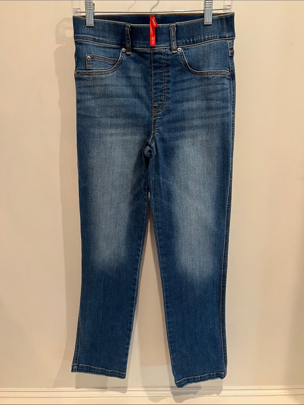 SPANX Women's Straight Leg Jeans in Mid Blue Wash